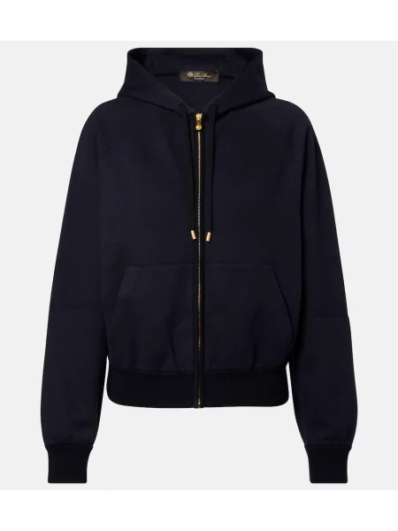 Jedwabna bluza z kapturem Loro Piana niebieska