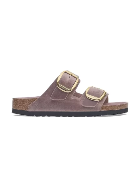 Klapki Birkenstock skórzane na sprzączkę fioletowe