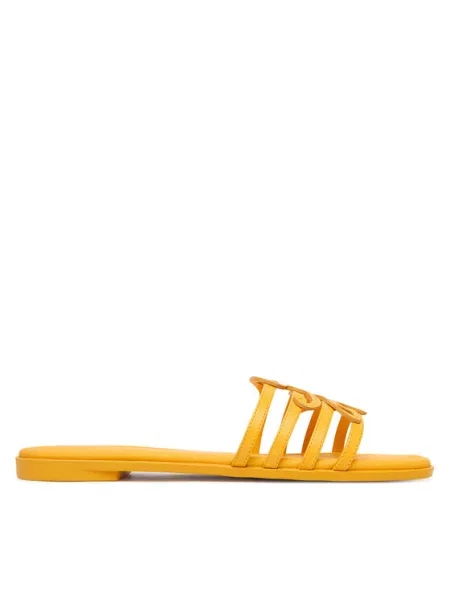 Tommy Hilfiger Чехли Th Script Flat Mule Lth жълт