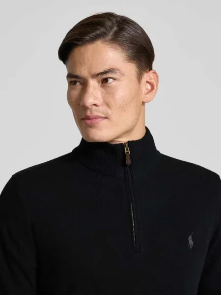 Sweter z dzianiny z prążkowanymi wykończeniami Polo Ralph Lauren czarny