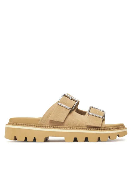 Papuci Tommy Jeans din piele de căprioară maro