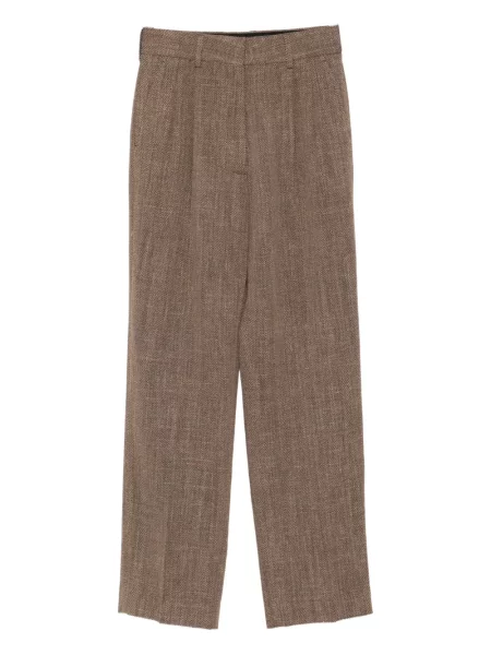 Pantaloni Blazé Milano cu model herringbone plisate maro