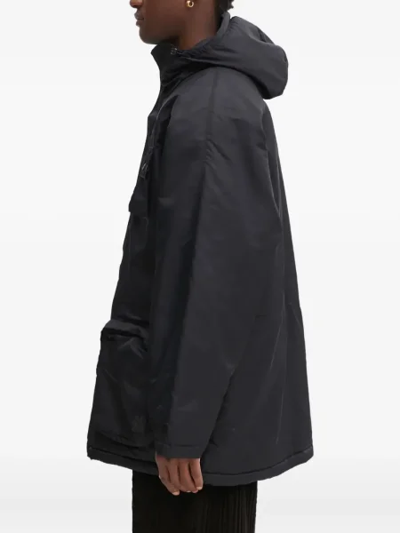 Geacă parka Adidas cu dungi cu glugă cu șireturi albastru