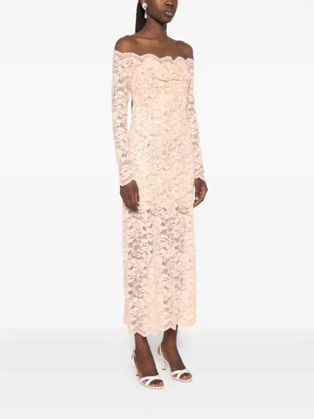 Rochie midi Rabanne cu model floral din dantelă roz
