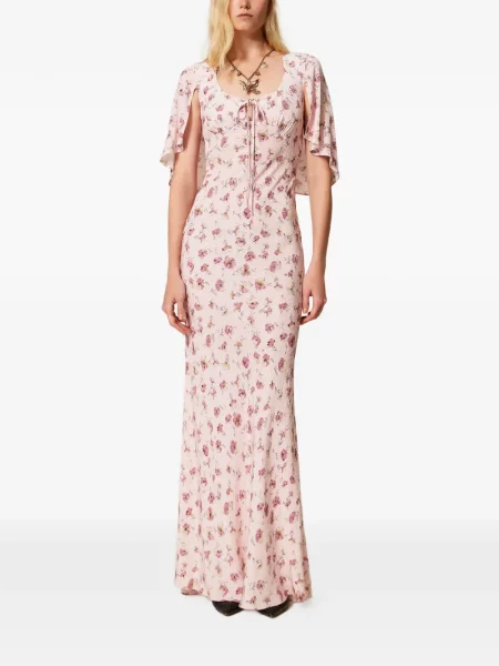 Rochie maxi Twinset cu model floral cu imagine de costum roz