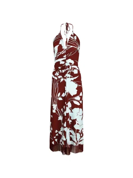 Rochie maxi Cara Cara cu model floral cu imagine maro
