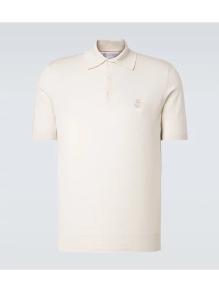 Tricou polo Brunello Cucinelli cu autograf alb