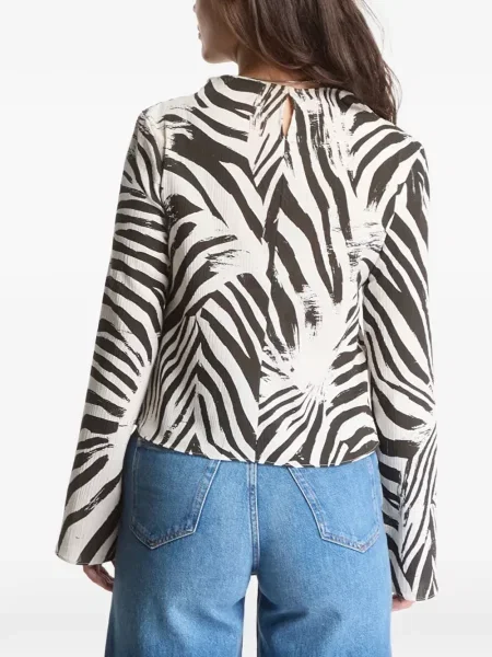 Lung top Samsøe Samsøe cu imagine cu model zebră alb
