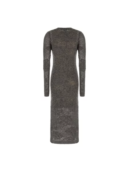 Długa sukienka maxi Brunello Cucinelli wełniana w kwiatki szara