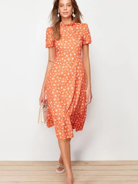Trendyol Rochie roșu ruginiu alb