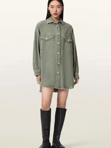 AllSaints rochie tip cămașă cu lyocell HETTIE verde