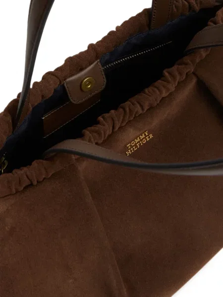 Geantă Tommy Hilfiger din piele de căprioară cu cordon maro