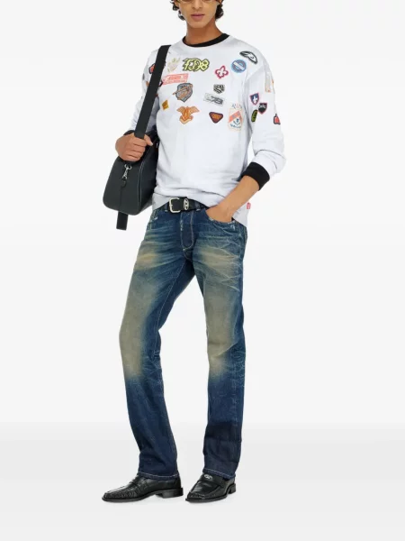 Lung tricou Diesel cu imagine alb