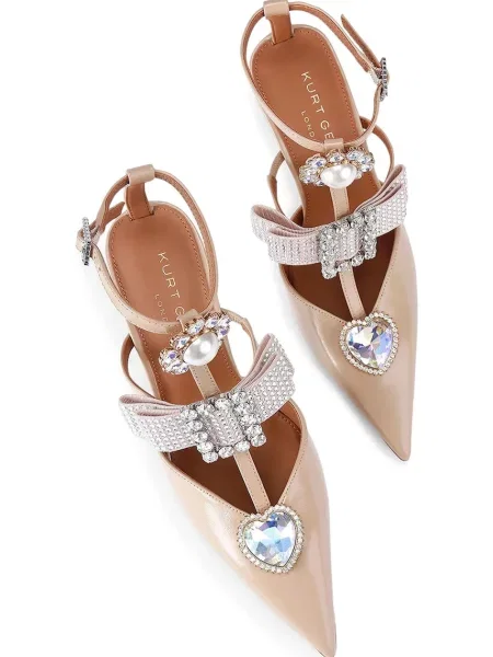Kurt Geiger London szpilki skórzane Bow Point Gladiator Court beżowa