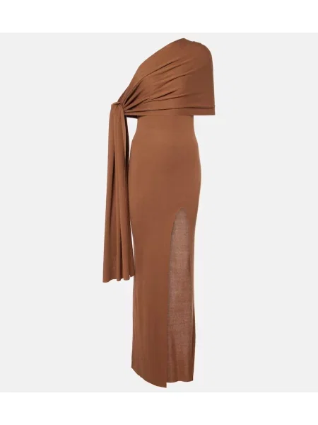 Svilena maksi obleka Aya Muse z enim ramenom rjava