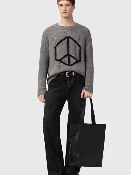 Светр із додаванням вовни AllSaints MESSAGE легкий сірий