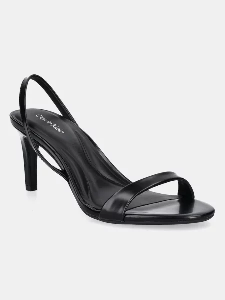 Кожени сандали Calvin Klein HEEL D'ORSAY SANDAL 70 BRUSH L черно