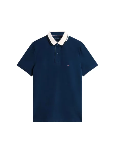 Haftowana koszulka polo Tommy Hilfiger z kołnierzem niebieska