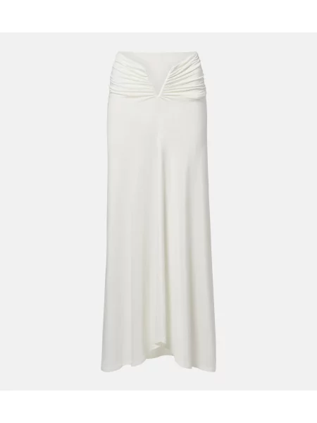 Fusta maxi Jade Swim cu volane din jerseu alb