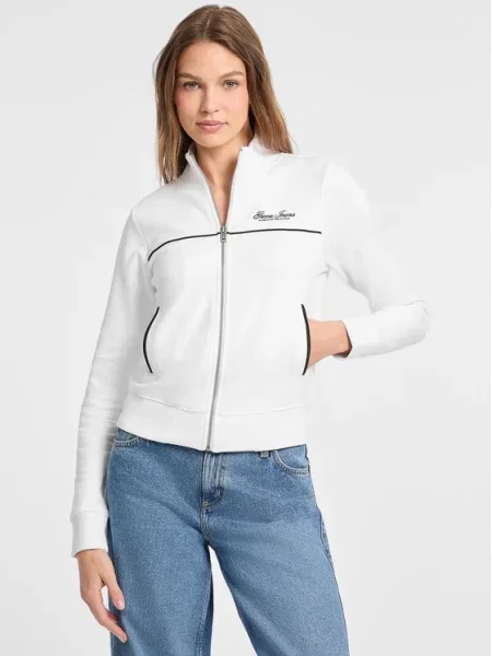 Класически суитчър Guess Jeans с апликация бяло