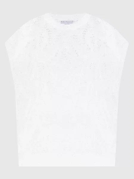 Ажурна футболка Brunello Cucinelli з паєтками біла