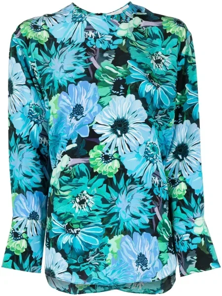 Svilena bluza Stella Mccartney s cvjetnim printom s printom plava