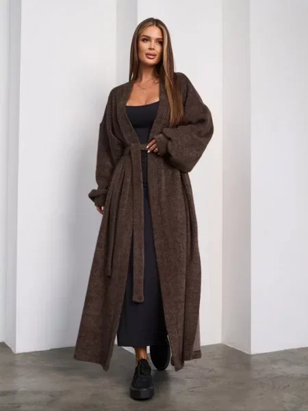 Кардиган ISSA Plus темно-коричневий комбінований верх коричневий