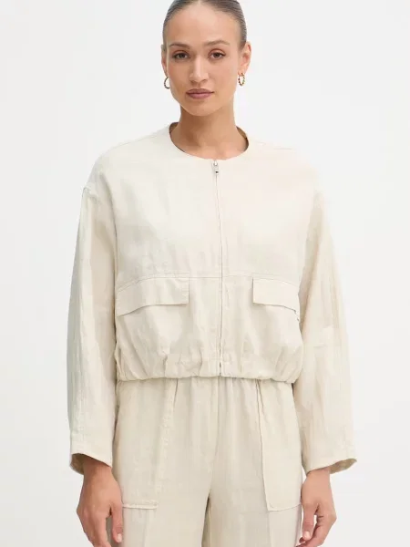 United Colors of Benetton přechodová bunda lněná béžová