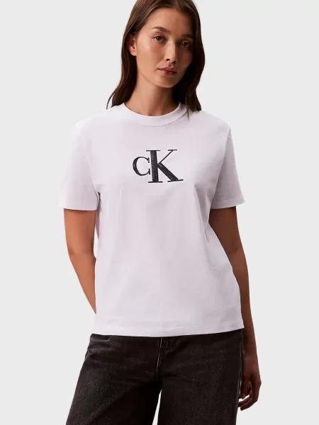 Графічний футболка Calvin Klein Jeans з паєтками біла