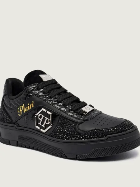 Philipp Plein Bőr edzőcipő Mix Strass Cocco fekete