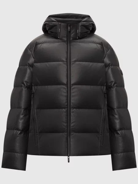 Шкіряний пуховик Moncler чорний