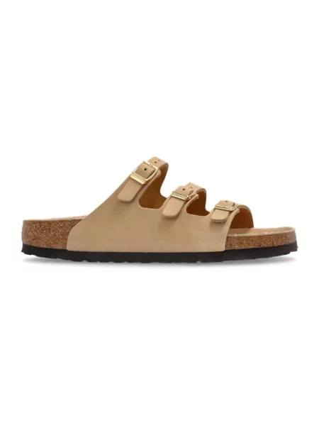 Klapki Birkenstock zamszowe beżowe