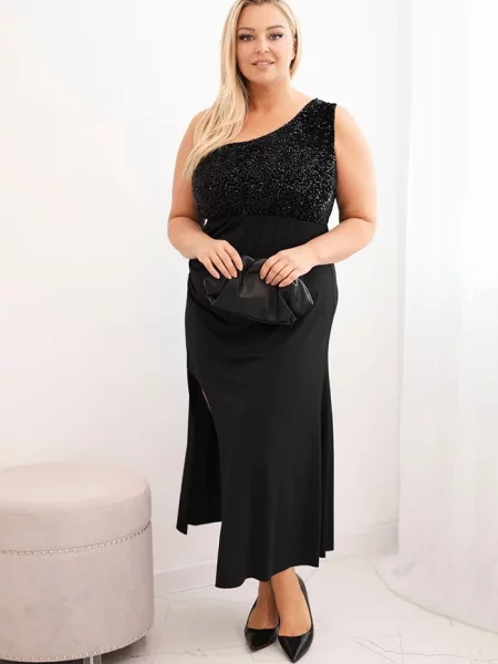 Rochie de seară Kesi Włoski cu un umăr gol de costum negru