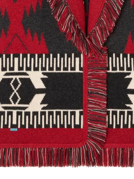 Cardigan Alanui cu franjuri din jacard roșu