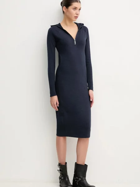 G-Star Raw rochie din bleumarin midi mulata
