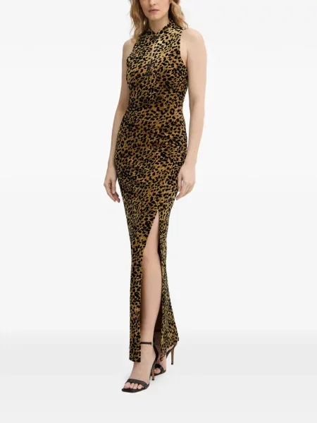 Rochie Guess de catifea cu imagine cu model leopard maro