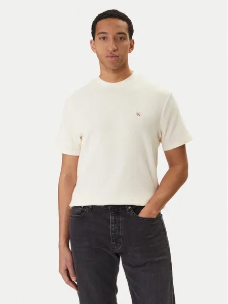 Calvin Klein Jeans Póló Waffle Badge Bézs fehér