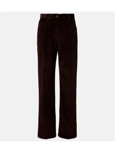 Hlače Miu Miu iz rebrastega žameta rjava