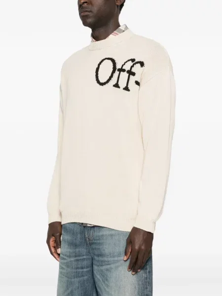 Pulover Off-white cu decolteu rotund alb