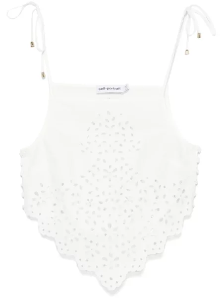 Top Self-portrait cu broderie alb