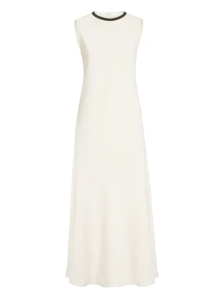 Rochie midi Brunello Cucinelli până la genunchi din țesătură twill cu mărgele
