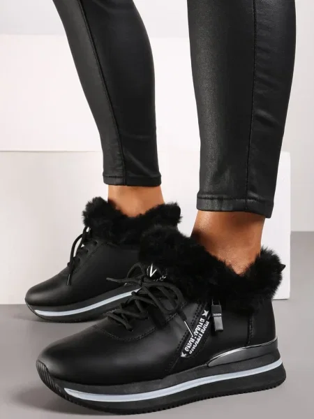 Ghete Sneakers cu șireturi și blană Gameda de la negre