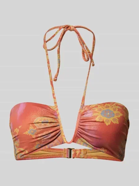 Góra bikini z wiązaniem na szyi model MEDALLION SHIMMER SHIRRED' Lauren Ralph Lauren pomarańczowe