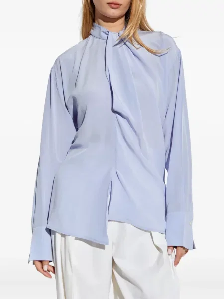 Bluză Victoria Beckham de mătase drapată albastru