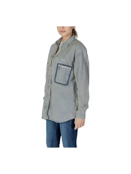 Koszula Replay z długim rękawem w paski niebieska