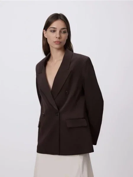 Reserved Sacou cu adaos de lână maro-închis maro