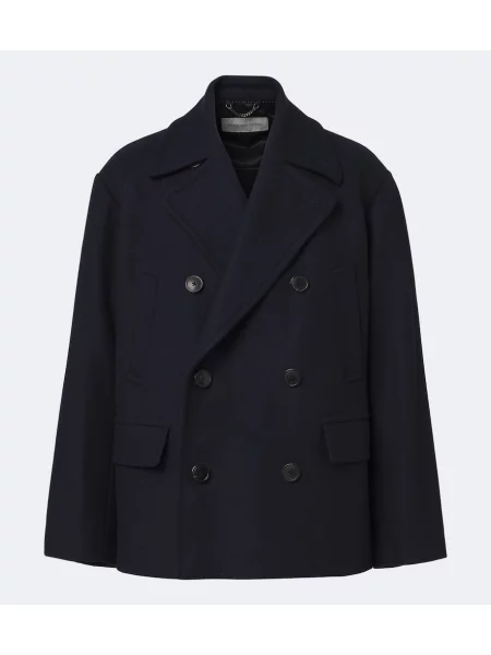 Geacă Dries Van Noten de lână cu două rânduri de nasturi albastru