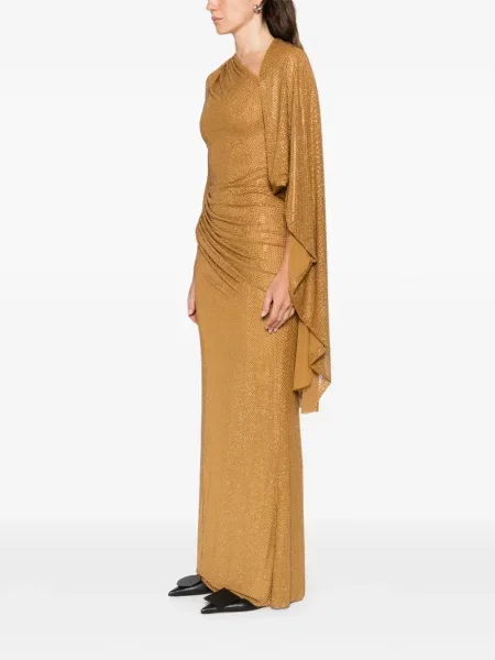 Rochie maxi Self-portrait drapată de costum auriu