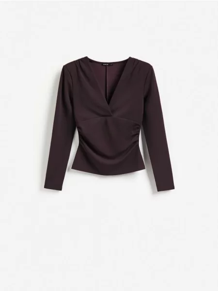 Reserved Bluză cu umeri întăriți violet-închis violet