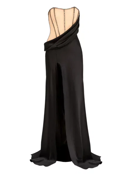 Rochie maxi Nissa din satin de cristal de costum negru